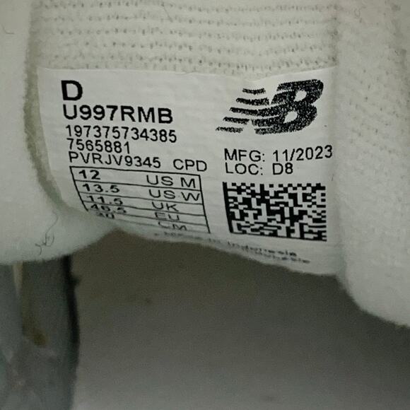 NEW BALANCE 997R Size 12 Cream Taupe Color Block Suede Chunky Sole Sneakers - Picture 8 of 8